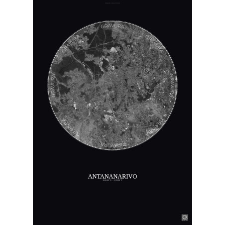 Affiche Antananarivo – Poster vue satellite 10km N&B | Gravura – Fond foncé