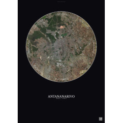 Affiche Antananarivo – Poster vue satellite 10km Couleur | Gravura – Fond foncé