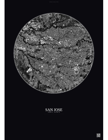 Affiche San Jose – Poster vue satellite 6km N&B | Gravura – Fond foncé