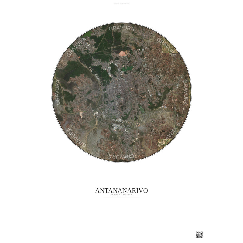 Affiche Antananarivo – Poster vue satellite 10km Couleur | Gravura – Fond clair