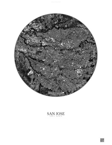 Affiche San Jose – Poster vue satellite 6km N&B | Gravura – Fond clair