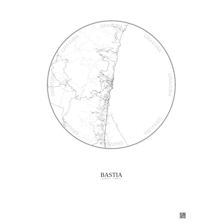 Affiche Bastia – Poster carte de ville 10km | Gravura – Fond clair