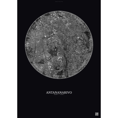 Affiche Antananarivo – Poster vue satellite 2.5km N&B | Gravura – Fond foncé