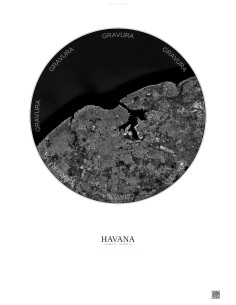 Affiche Havana – Poster vue satellite 10km N&B | Gravura – Fond clair