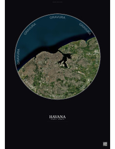 Affiche Havana – Poster vue satellite 10km Couleur | Gravura – Fond foncé