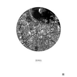 Affiche Doha – Poster vue satellite 2.5km N&B | Gravura – Fond clair