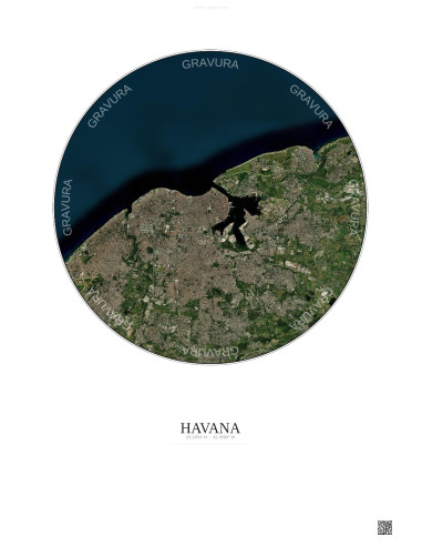 Affiche Havana – Poster vue satellite 10km Couleur | Gravura – Fond clair