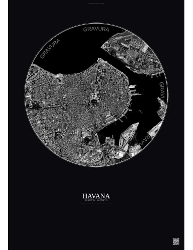 Havana Satellite View Poster 2.5km B&W | Gravura – Dark background