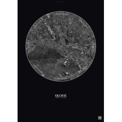 Affiche Skopje – Poster vue satellite 10km N&B | Gravura – Fond foncé