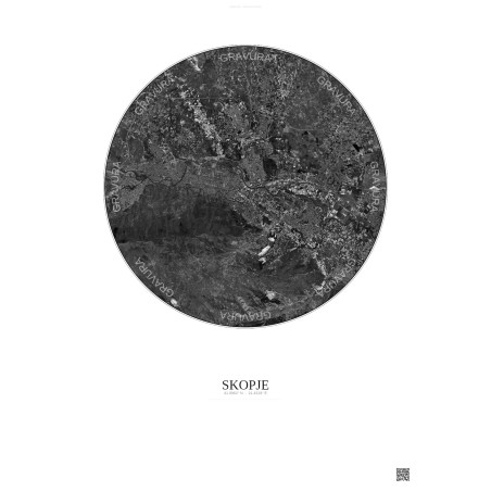 Skopje Satellite View Poster 10km B&W | Gravura – Light background