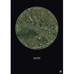 Affiche Skopje – Poster vue satellite 10km Couleur | Gravura – Fond foncé