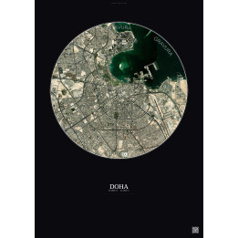 Affiche Doha – Poster vue satellite 6km Couleur | Gravura – Fond foncé