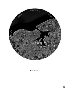 Affiche Havana – Poster vue satellite 6km N&B | Gravura – Fond clair
