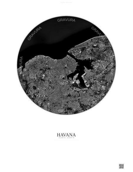 Affiche Havana – Poster vue satellite 6km N&B | Gravura – Fond clair