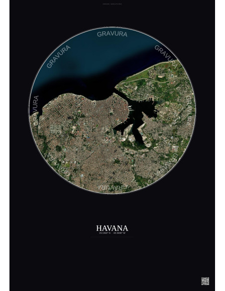 Affiche Havana – Poster vue satellite 6km Couleur | Gravura – Fond foncé