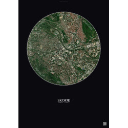 Affiche Skopje – Poster vue satellite 2.5km Couleur | Gravura – Fond foncé