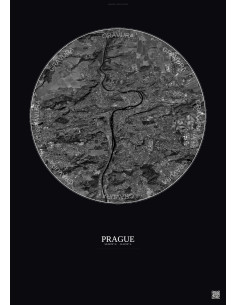 Affiche Prague – Poster vue satellite 10km N&B | Gravura – Fond foncé