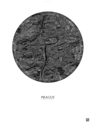 Prague Satellite View Poster 10km B&W | Gravura – Light background