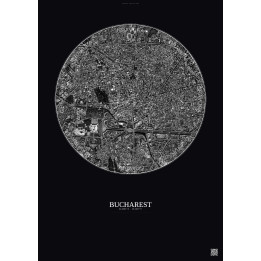 Affiche Bucharest – Poster vue satellite 2.5km N&B | Gravura – Fond foncé