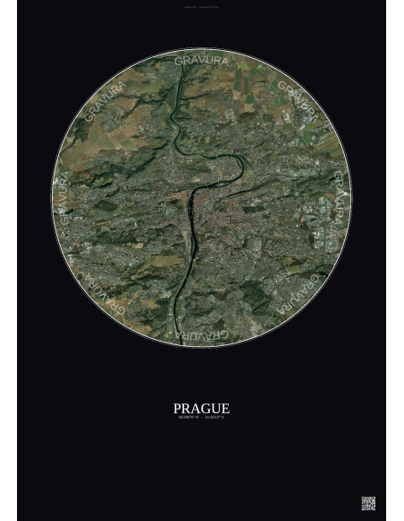 Prague Satellite View Poster 10km Color | Gravura – Dark background