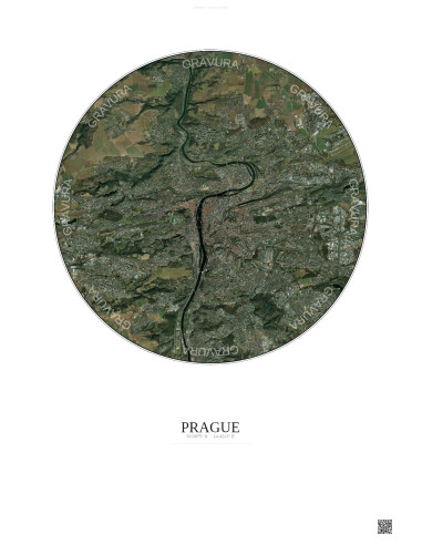 Prague Satellite View Poster 10km Color | Gravura – Light background