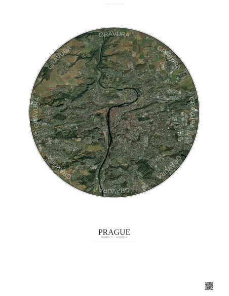 Prague Satellite View Poster 10km Color | Gravura – Light background