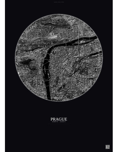 Affiche Prague – Poster vue satellite 2.5km N&B | Gravura – Fond foncé