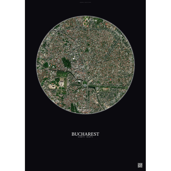 Affiche Bucharest – Poster vue satellite 2.5km Couleur | Gravura – Fond foncé
