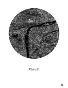 Affiche Prague – Poster vue satellite 2.5km N&B | Gravura – Fond clair