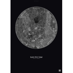 Affiche Nay Pyi Taw – Poster vue satellite 10km N&B | Gravura – Fond foncé