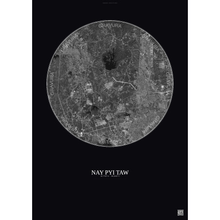 Affiche Nay Pyi Taw – Poster vue satellite 10km N&B | Gravura – Fond foncé