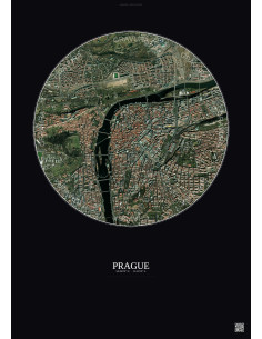Affiche Prague – Poster vue satellite 2.5km Couleur | Gravura – Fond foncé