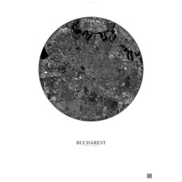 Affiche Bucharest – Poster vue satellite 6km N&B | Gravura – Fond clair