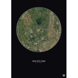 Affiche Nay Pyi Taw – Poster vue satellite 10km Couleur | Gravura – Fond foncé