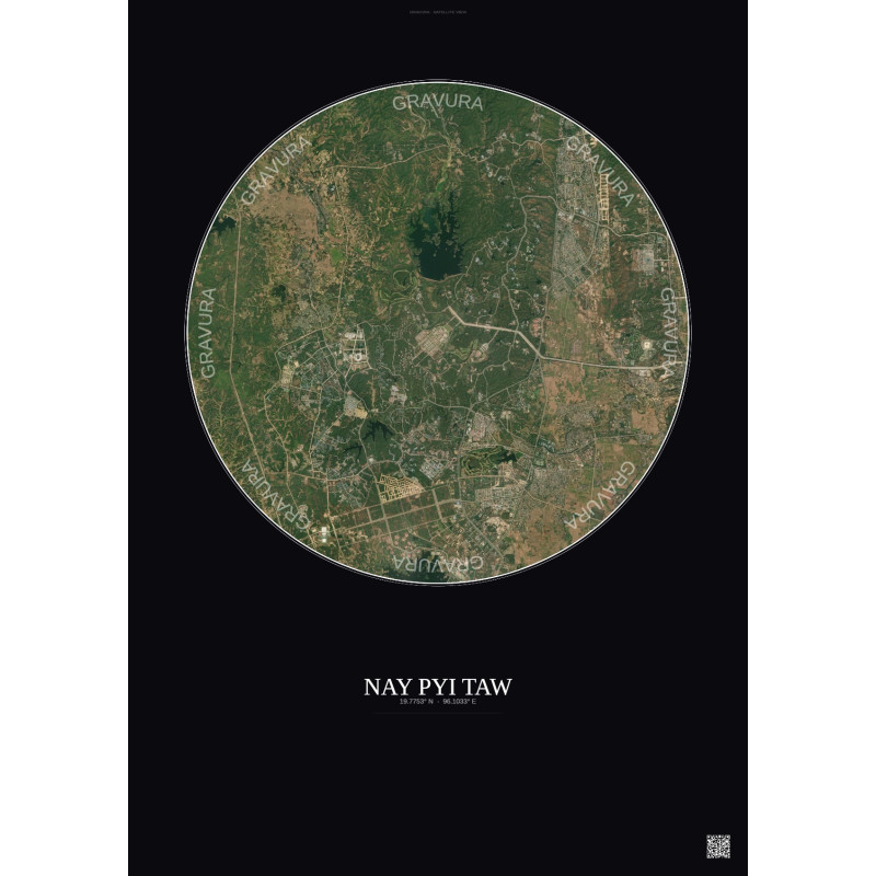 Affiche Nay Pyi Taw – Poster vue satellite 10km Couleur | Gravura – Fond foncé