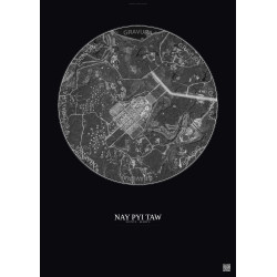 Affiche Nay Pyi Taw – Poster vue satellite 2.5km N&B | Gravura – Fond foncé