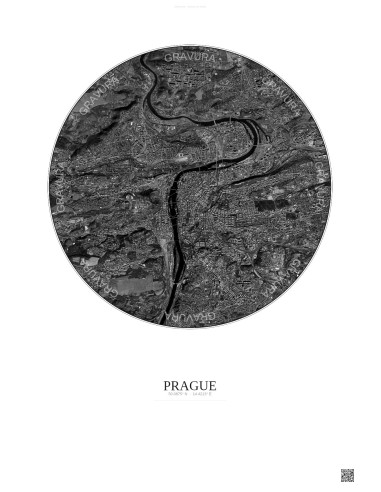 Prague Satellite View Poster 6km B&W | Gravura – Light background
