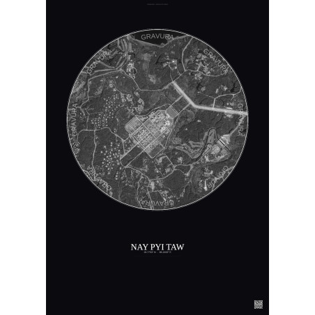 Affiche Nay Pyi Taw – Poster vue satellite 2.5km N&B | Gravura – Fond foncé