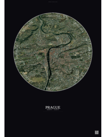 Prague Satellite View Poster 6km Color | Gravura – Dark background