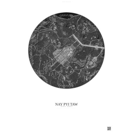 Affiche Nay Pyi Taw – Poster vue satellite 2.5km N&B | Gravura – Fond clair