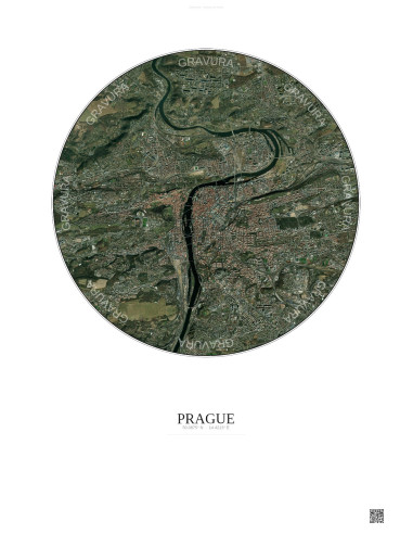 Prague Satellite View Poster 6km Color | Gravura – Light background