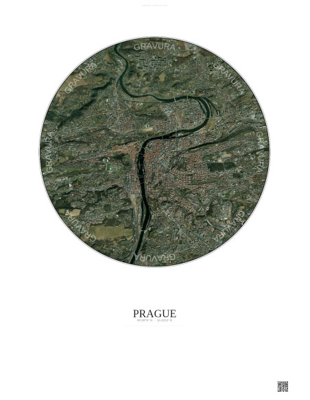 Prague Satellite View Poster 6km Color | Gravura – Light background