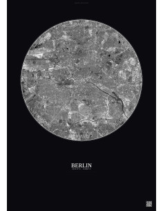 Affiche Berlin – Poster vue satellite 10km N&B | Gravura – Fond foncé