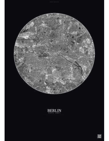 Affiche Berlin – Poster vue satellite 10km N&B | Gravura – Fond foncé