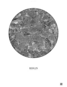 Affiche Berlin – Poster vue satellite 10km N&B | Gravura – Fond clair