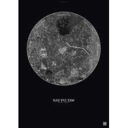 Affiche Nay Pyi Taw – Poster vue satellite 6km N&B | Gravura – Fond foncé
