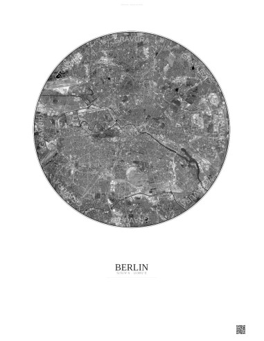 Affiche Berlin – Poster vue satellite 10km N&B | Gravura – Fond clair