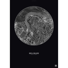 Affiche Belgrade – Poster vue satellite 2.5km N&B | Gravura – Fond foncé