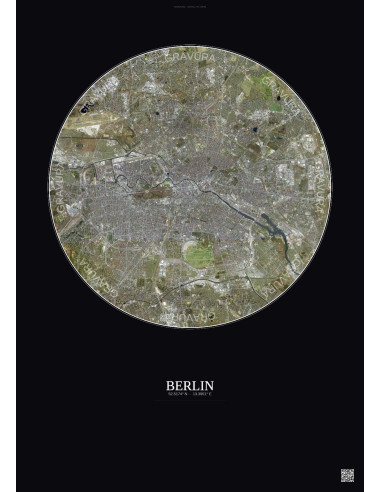 Affiche Berlin – Poster vue satellite 10km Couleur | Gravura – Fond foncé