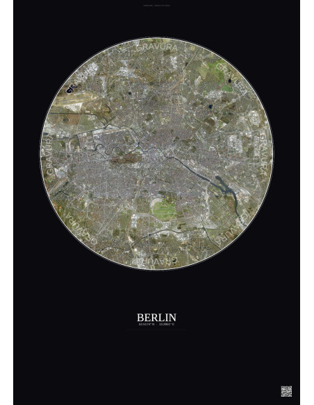 Affiche Berlin – Poster vue satellite 10km Couleur | Gravura – Fond foncé